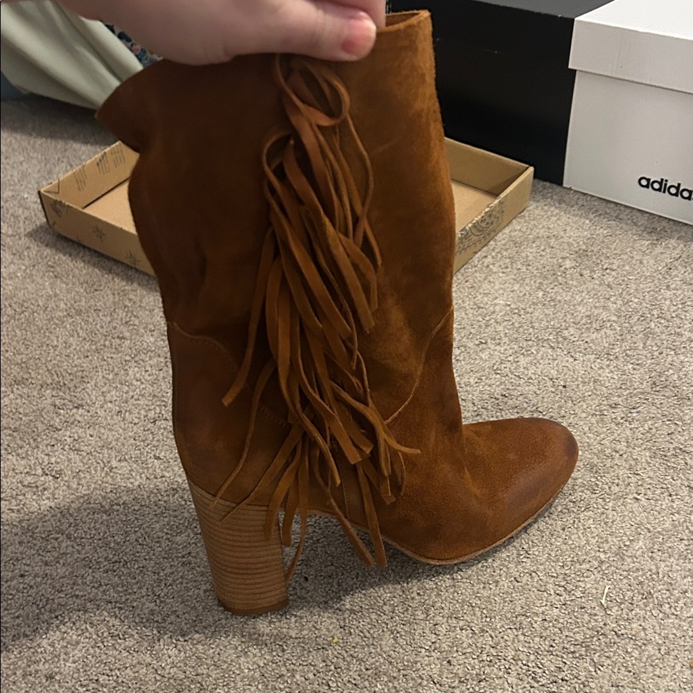 Free People Tan Suede Fringe Ankle Boots